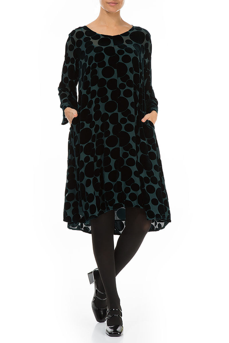 Elegantes Devoré-Blasen-Pfauen-Seidensamtkleid