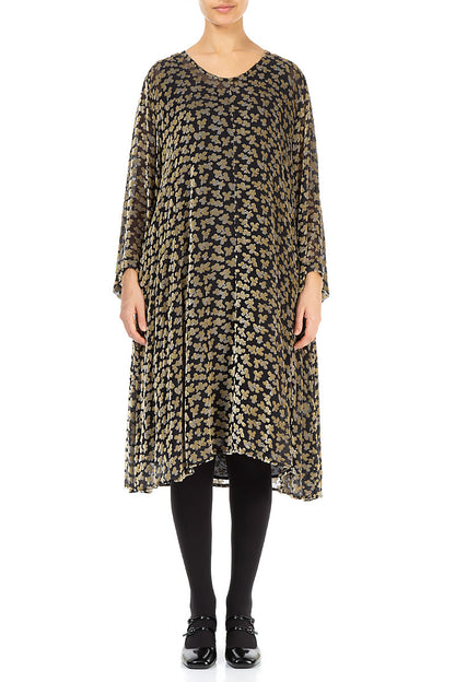 Elegant Devoré Petals Gold Silk Velvet Dress 1