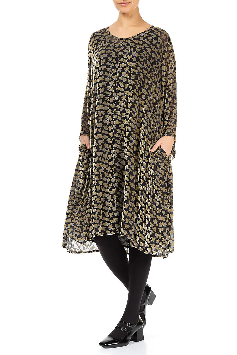 Elegant Devoré Petals Gold Silk Velvet Dress 3