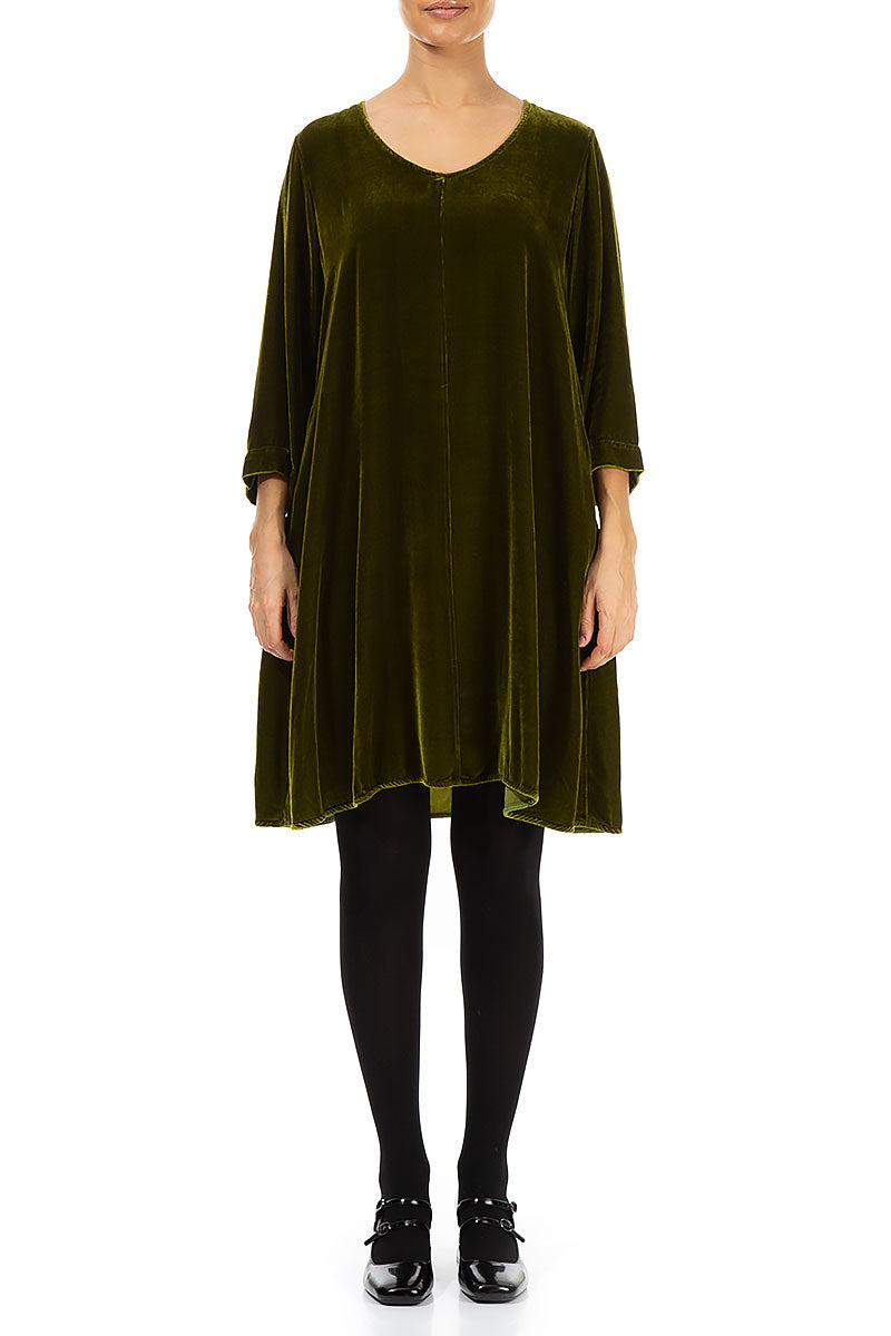 Elegant Golden Lime Silk Velvet Dress 1