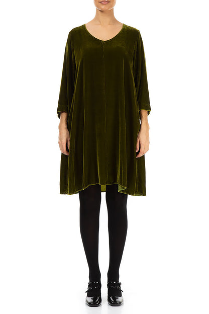 Elegant Golden Lime Silk Velvet Dress 1