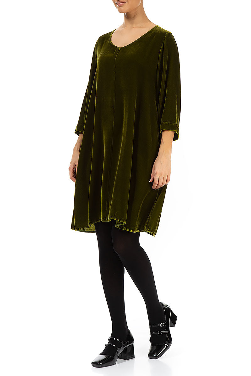 Elegant Golden Lime Silk Velvet Dress 3