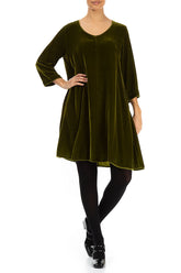 Elegant Golden Lime Silk Velvet Dress 4