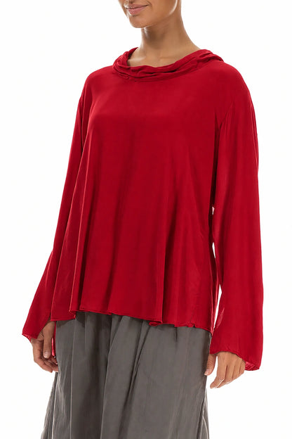 Elegant Red Silk Bamboo Blouse 3