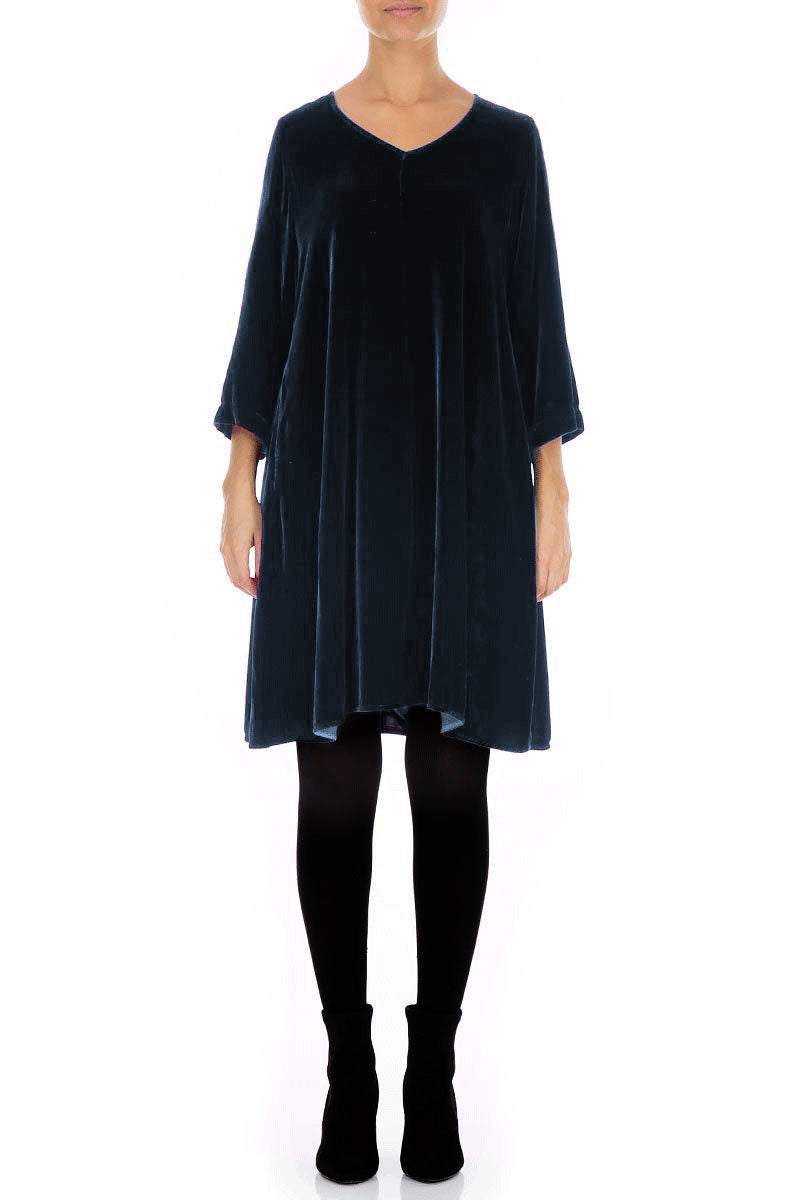 Elegant Royal Blue Silk Velvet Dress