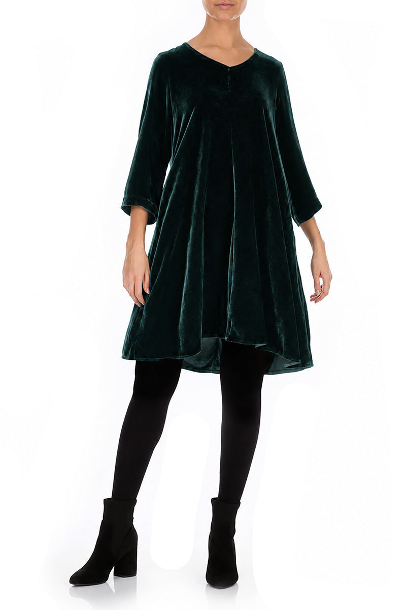 Elegant Deep Turquoise Silk Velvet Dress