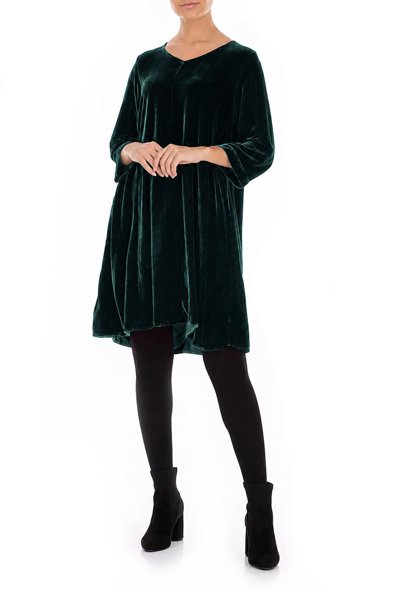 Elegant Deep Turquoise Silk Velvet Dress