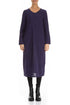 Elegant Royal Purple Waves Silk Linen Dress 1