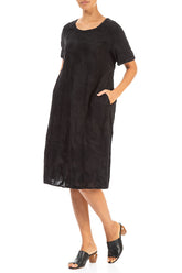 Embroidered Roses Black Cotton Shift Dress 3