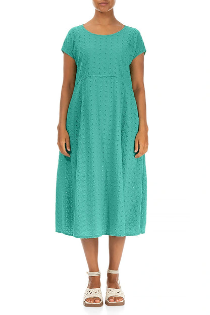 Embroidered Turquoise Cotton Dress 1