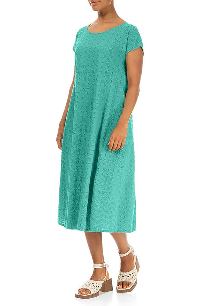 Embroidered Turquoise Cotton Dress 3