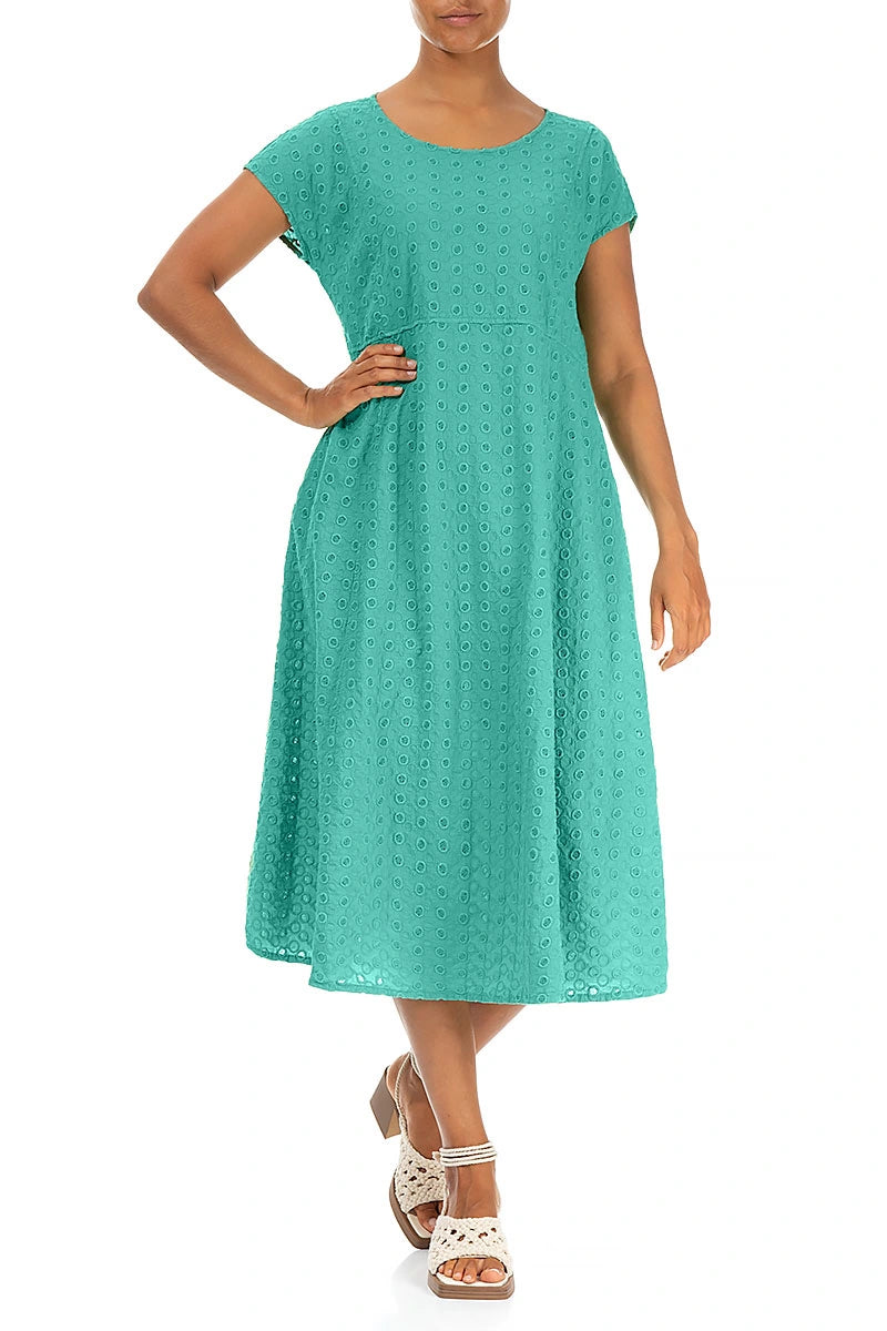 Embroidered Turquoise Cotton Dress 4