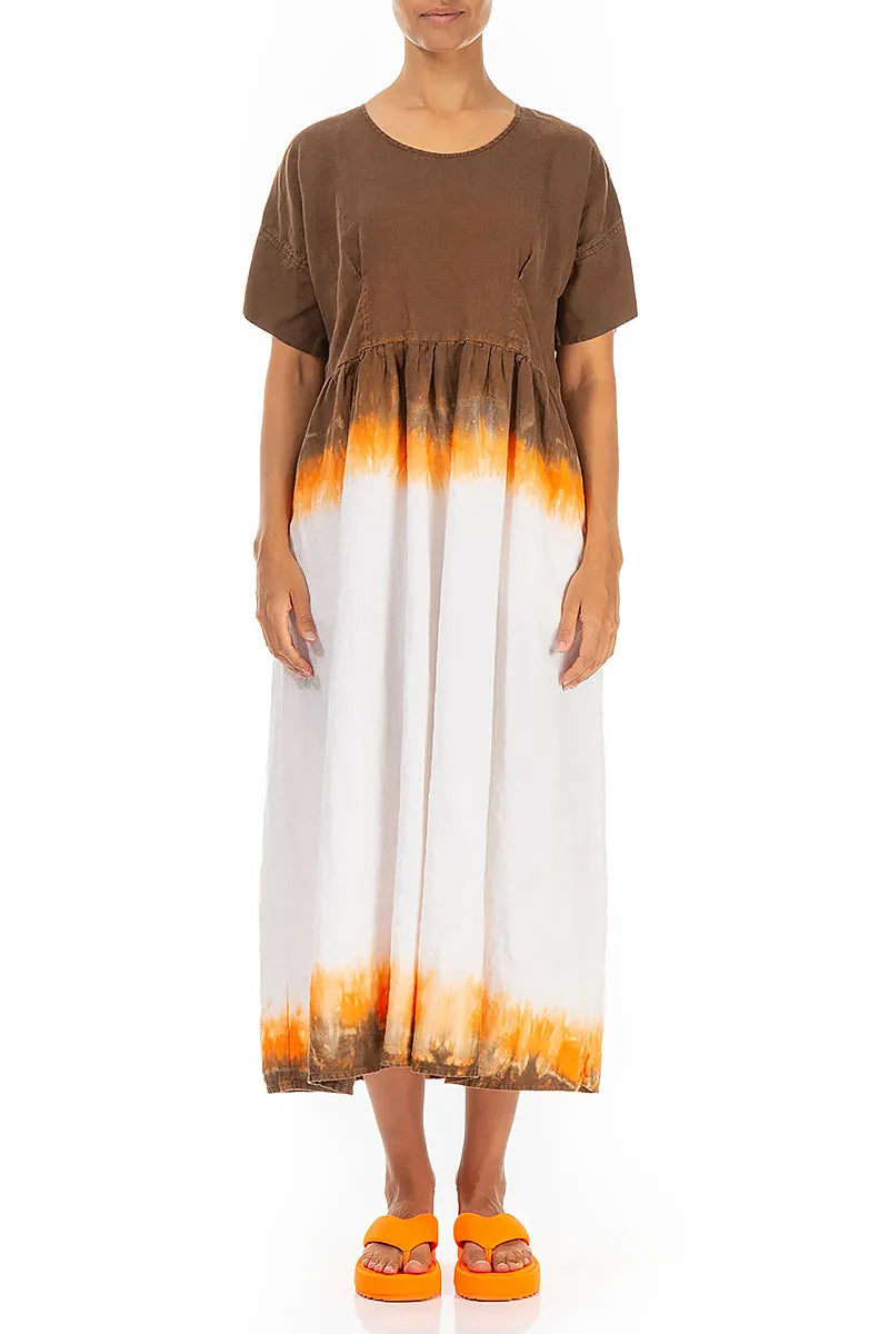Empire Waist Amber Flame Ombré Linen Dress 1
