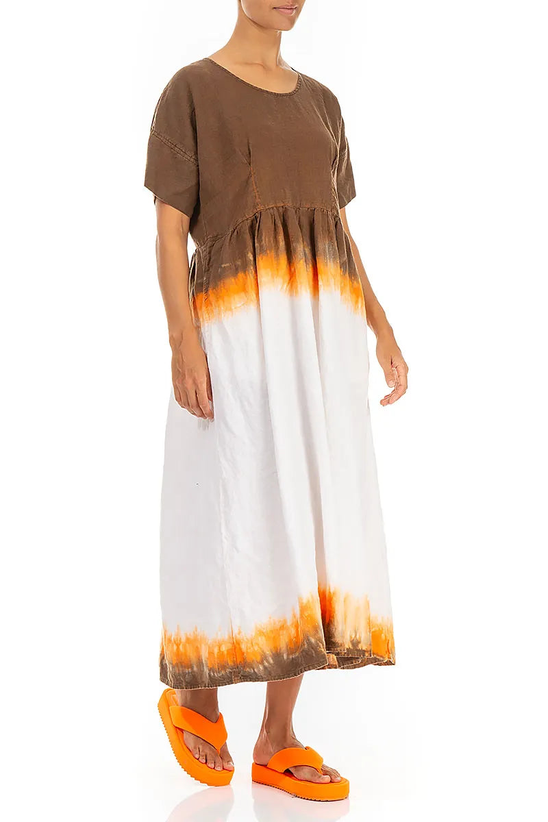 Empire Waist Amber Flame Ombré Linen Dress 3