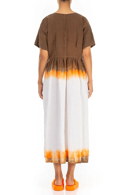 Empire Waist Amber Flame Ombré Linen Dress 2