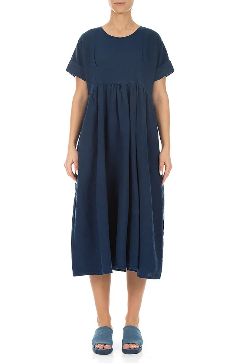 Empire Waist Navy Linen Dress 1