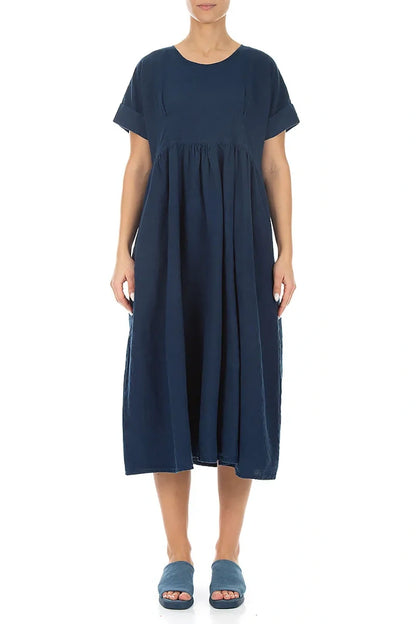 Empire Waist Navy Linen Dress 1