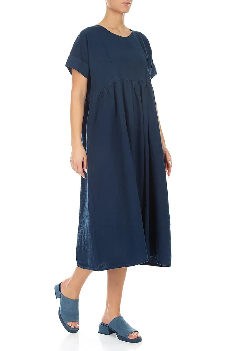Empire Waist Navy Linen Dress 4