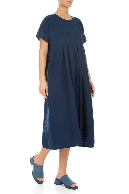 Empire Waist Navy Linen Dress 4