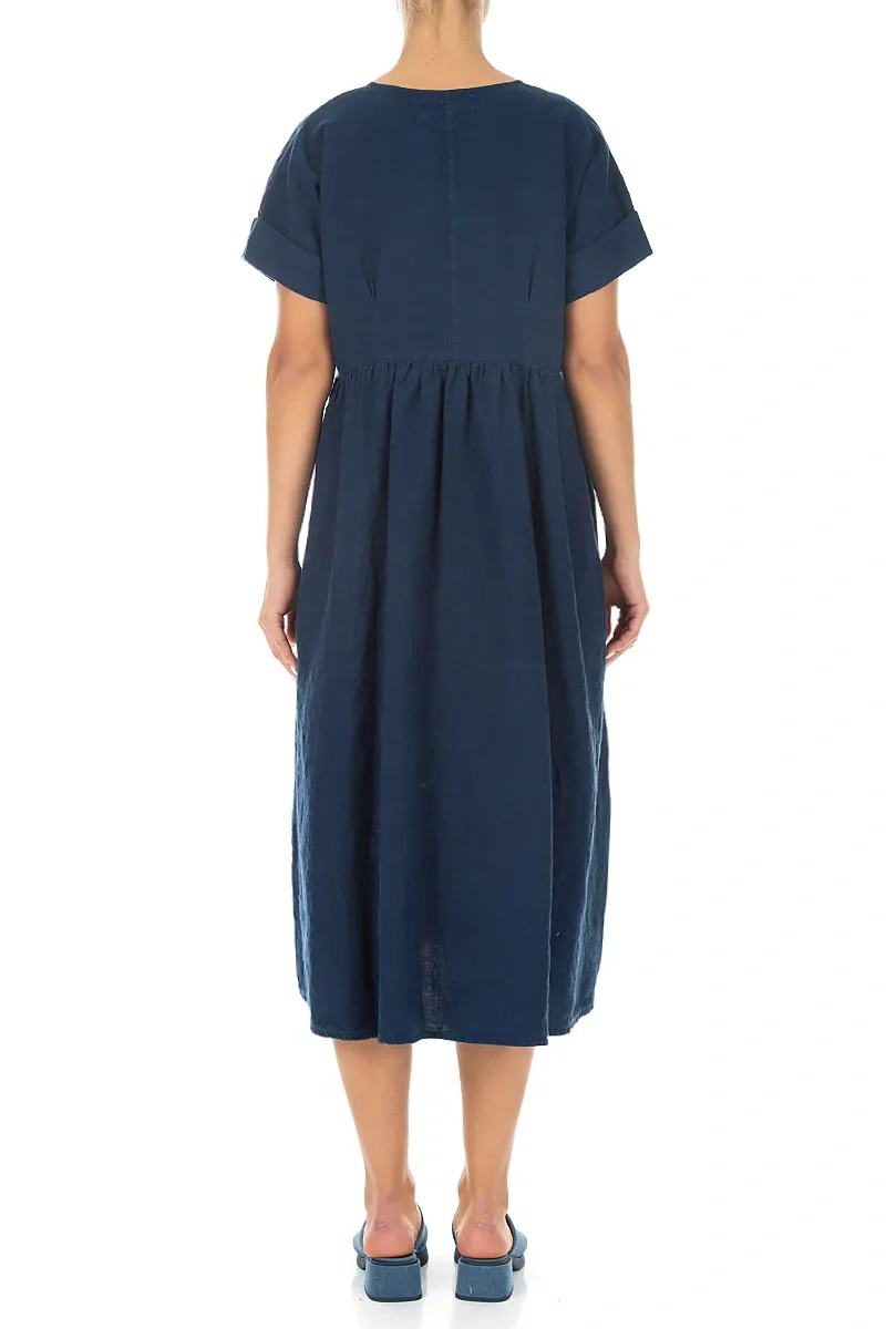 Empire Waist Navy Linen Dress 2
