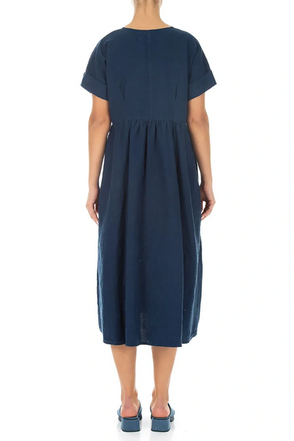 Empire Waist Navy Linen Dress 2