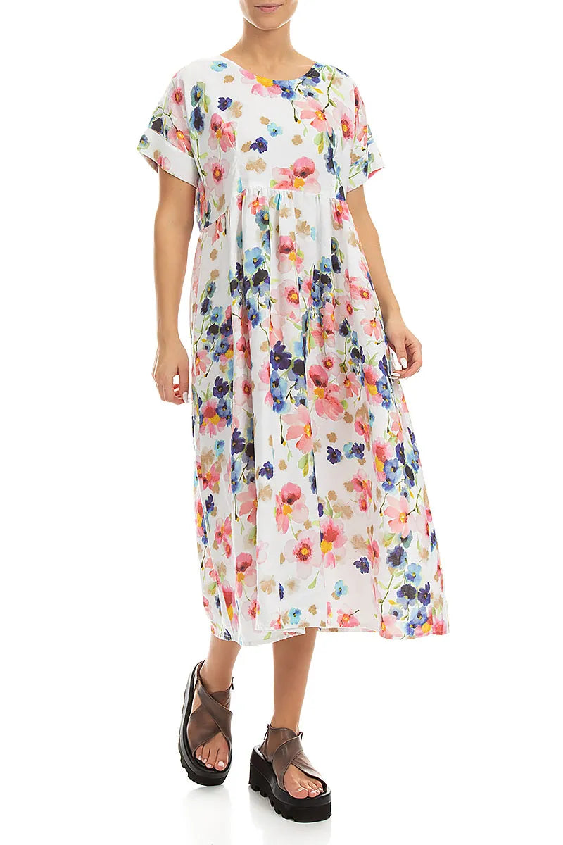 empire waist linen dress Honor Midi Italian linen dress with pleated empire waist and loose fit White Linen Maxi Dress -