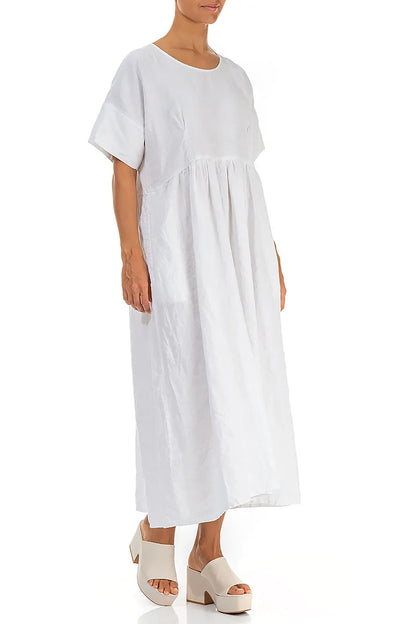 Empire Waist White Linen Dress 3