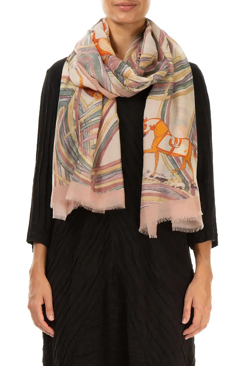 Equestrian Parade Cashmere Silk Scarf