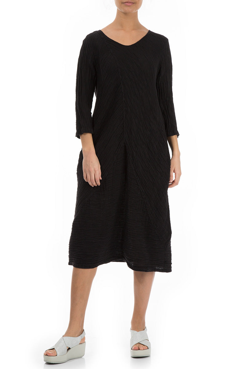 Crinkled Black Silk Midi Dress 4