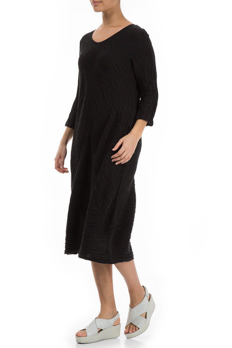 Crinkled Black Silk Midi Dress 3