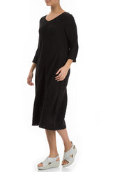 Crinkled Black Silk Midi Dress 3