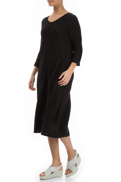 Crinkled Black Silk Midi Dress 3
