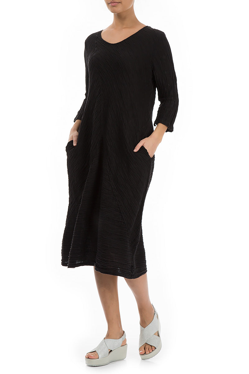 Crinkled Black Silk Midi Dress 5