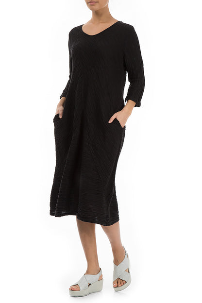 Crinkled Black Silk Midi Dress 5