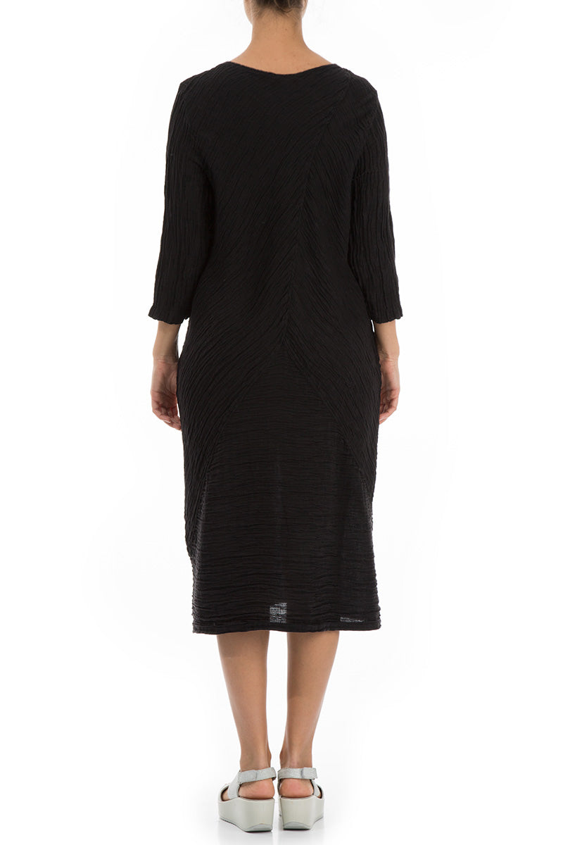 Crinkled Black Silk Midi Dress 2