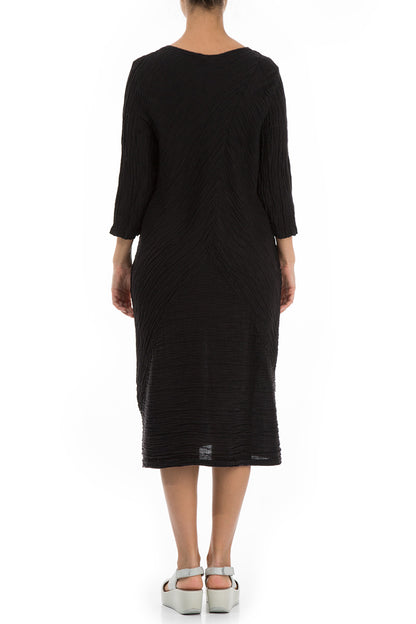Crinkled Black Silk Midi Dress 2