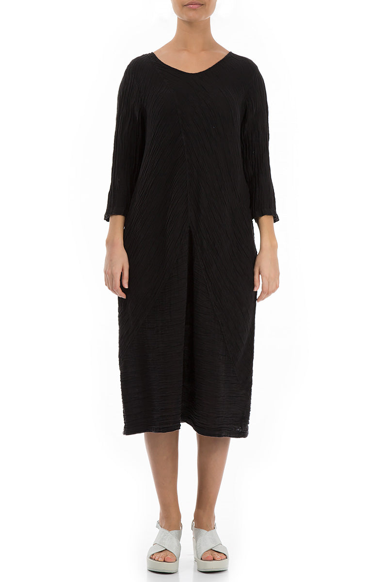 Crinkled Black Silk Midi Dress 1