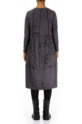 Exposed Seam Graphite Abstract Draw Cotton Dress 2