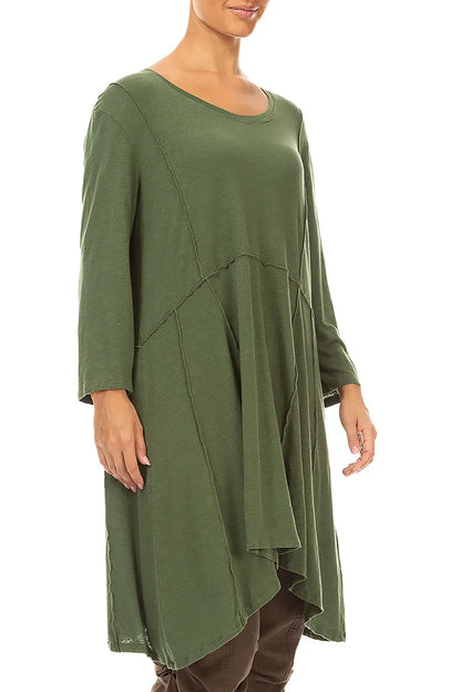 Exposed Seam Shamrock Green Soft Linen Tunic