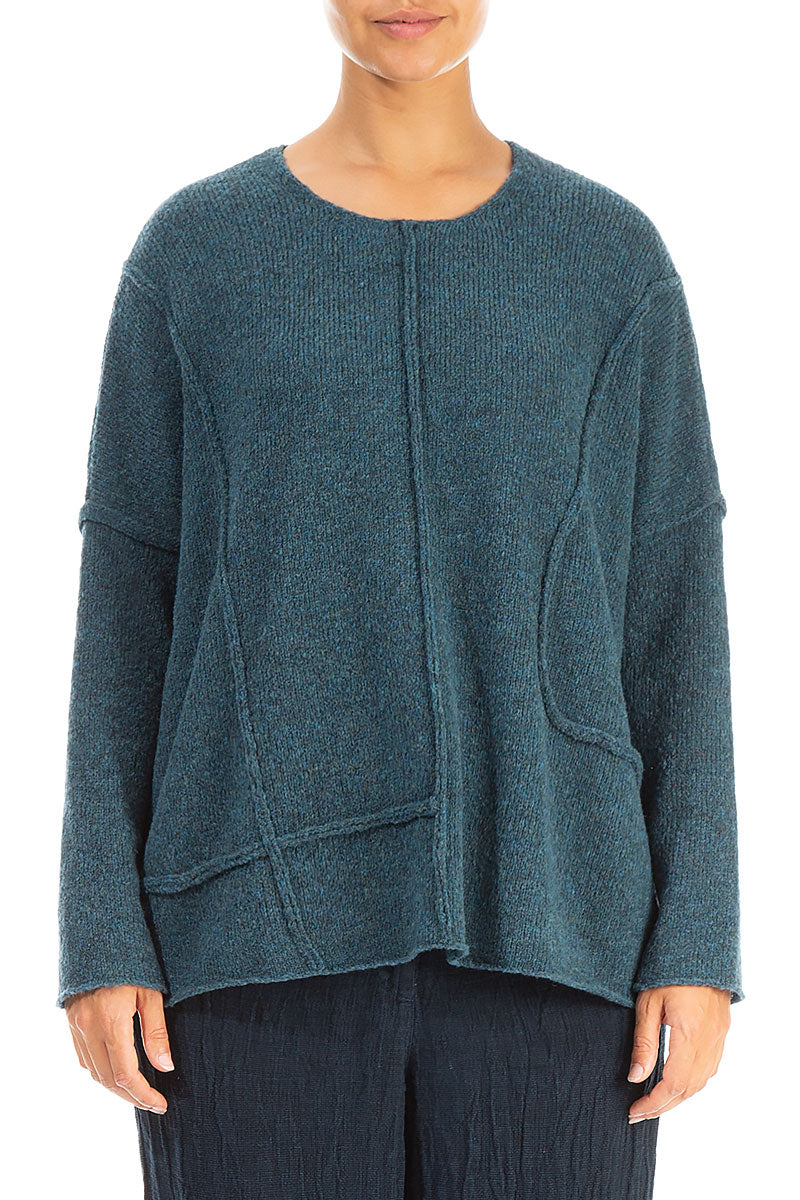 Pull en Laine bleu sarcelle à coutures apparentes