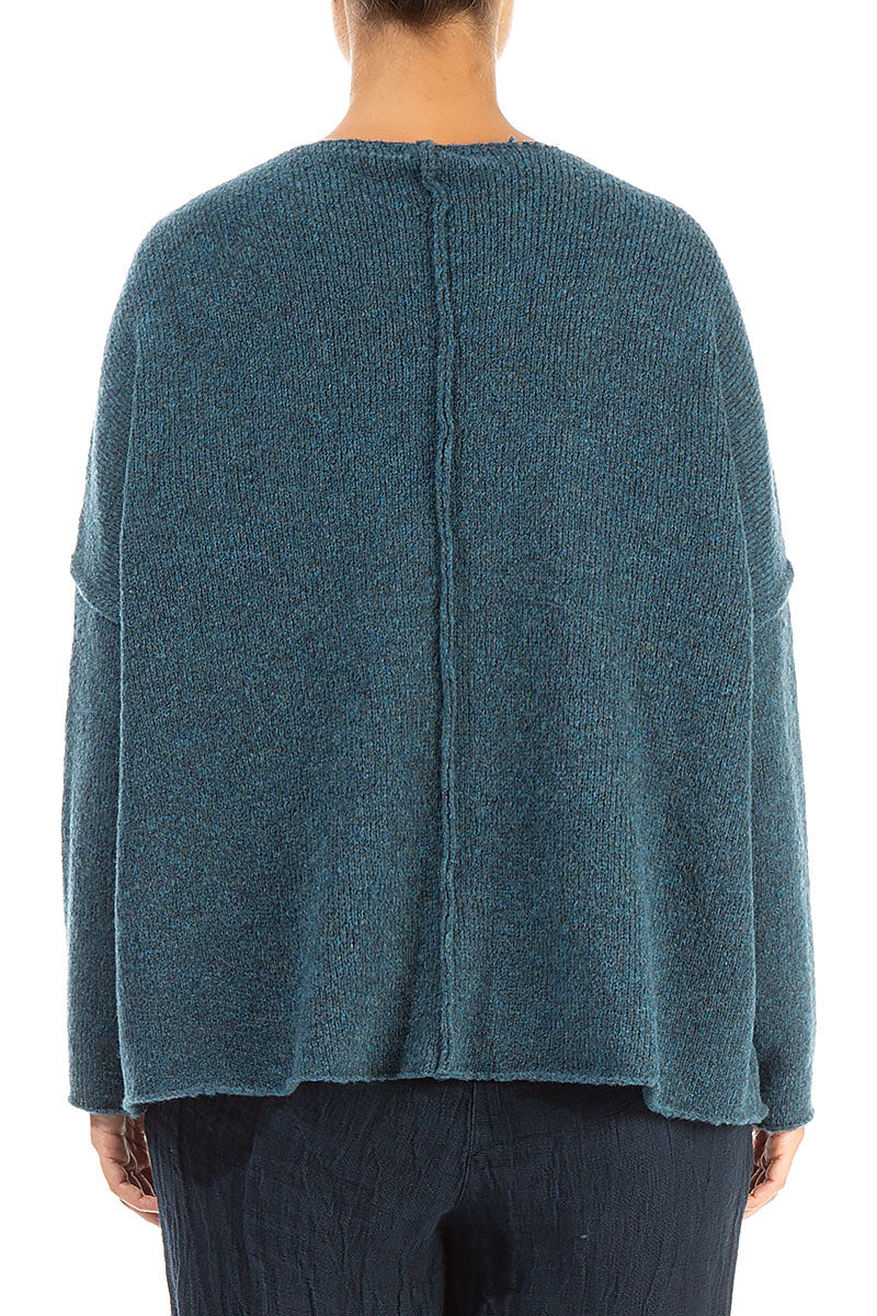 Pull en Laine bleu sarcelle à coutures apparentes