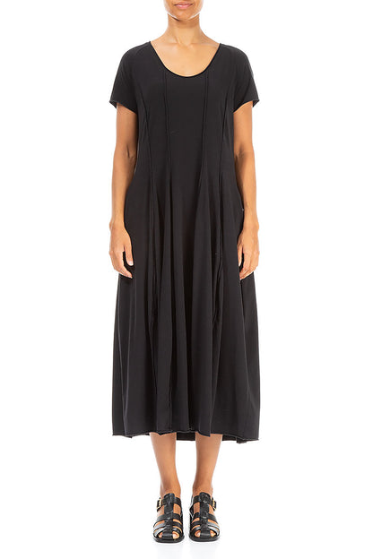 Exposed Seams Black Cotton Dress 1