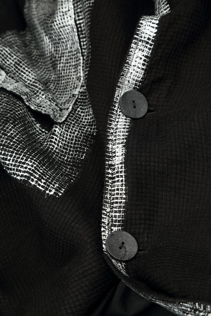 Buttoned Silver Metallic Black Mesh Silk Tunic Vest 7