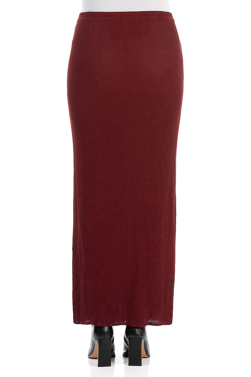 Fitted Crinkled Red Silk Viscose Maxi Skirt 2