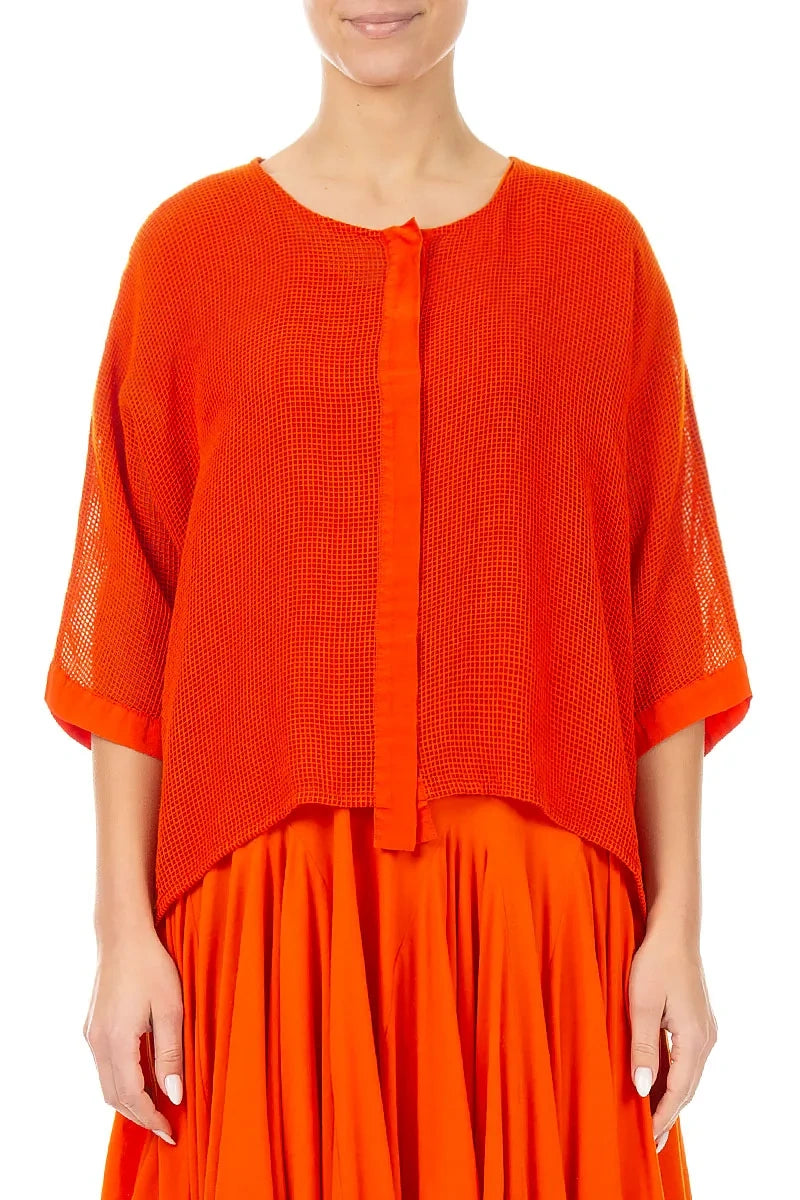 Flame Orange Centre Placket Mesh Silk Jacket 1