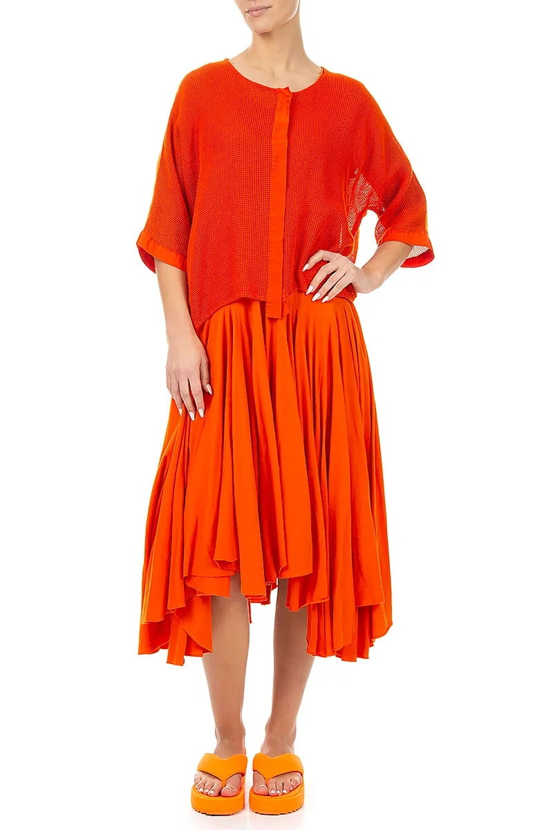 Flame Orange Centre Placket Mesh Silk Jacket 4