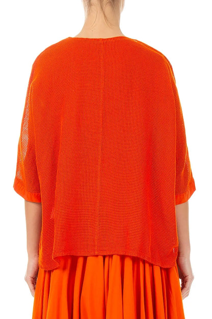 Flame Orange Centre Placket Mesh Silk Jacket 2