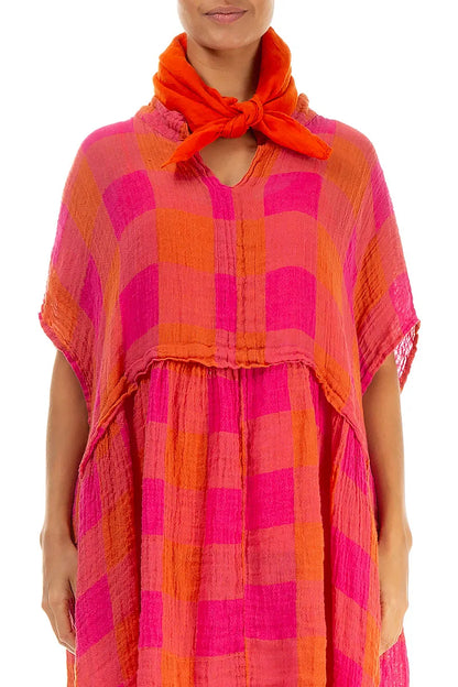 Flame Orange Gauze Linen Square Scarf 2