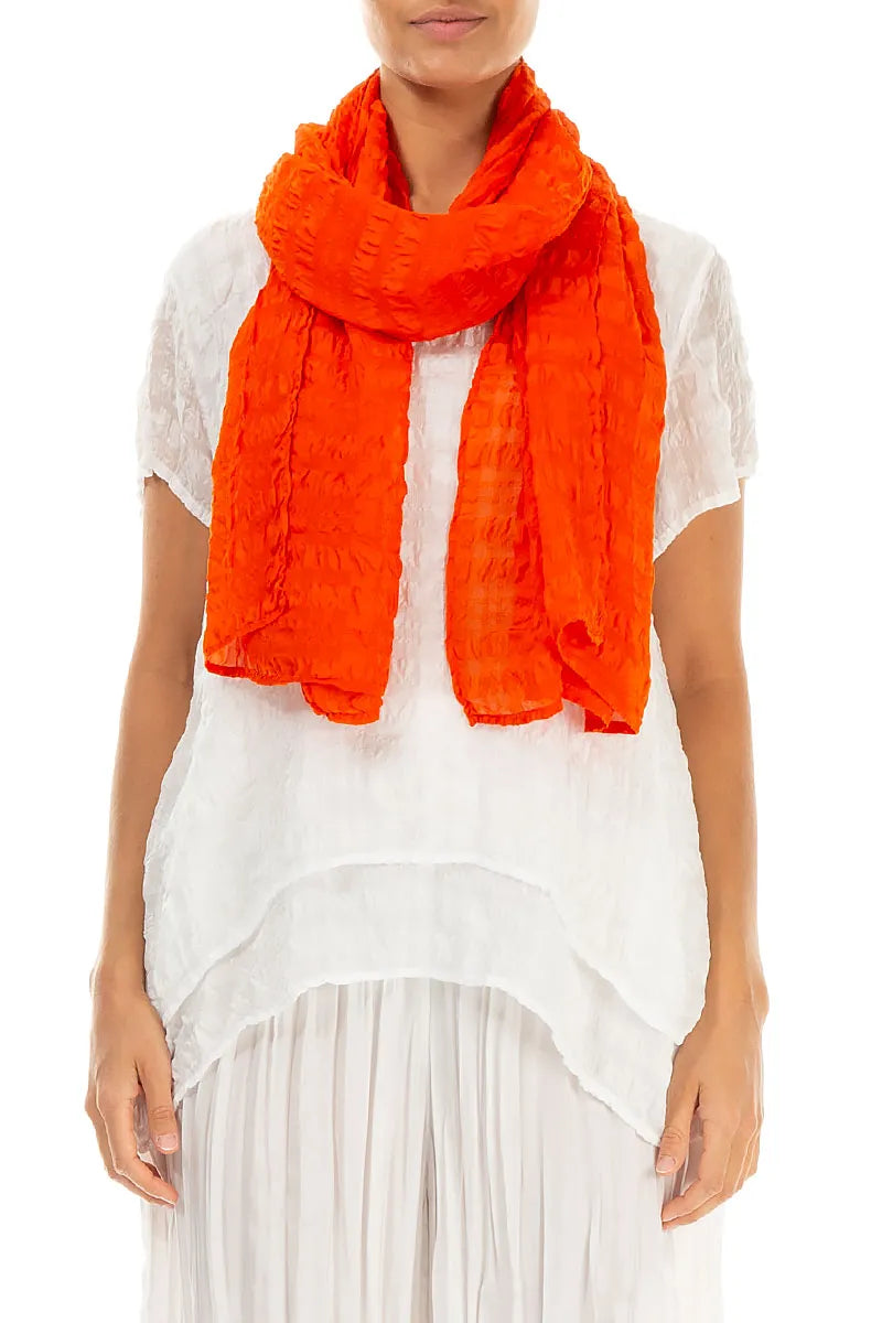 Flame Orange Light Textured Silk Scarf 1