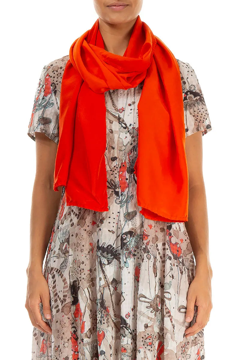 Flame Orange Pure Silk Scarf 1